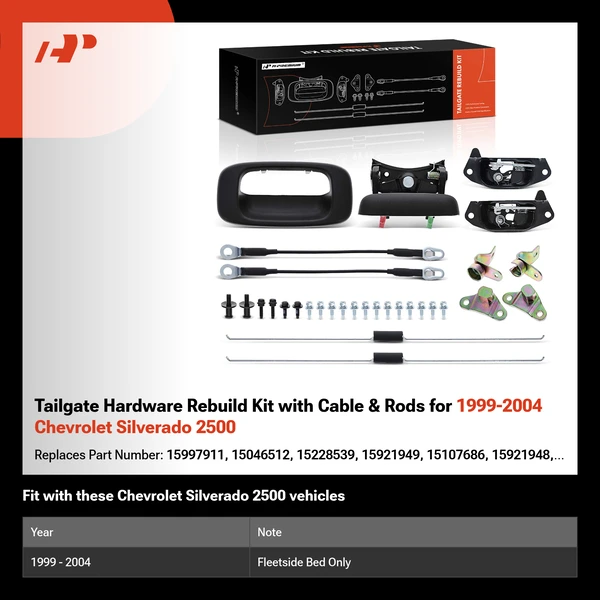 Tailgate Hardware Rebuild Kit with Cable & Rods for 1999-2004 Chevrolet Silverado 2500