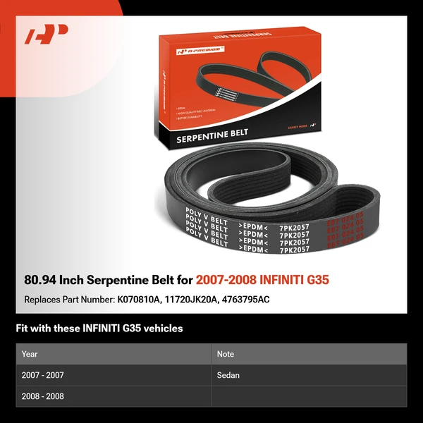 80.94 Inch Serpentine Belt for 2007-2008 INFINITI G35