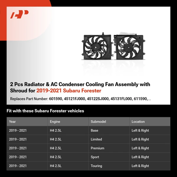 2 Pcs Radiator & AC Condenser Cooling Fan Assembly with Shroud for 2019-2021 Subaru Forester