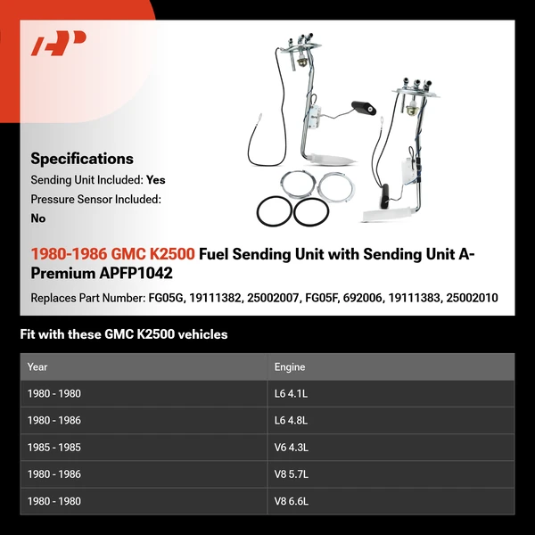 1980-1986 GMC K2500 Fuel Sending Unit with Sending Unit A-Premium APFP1042