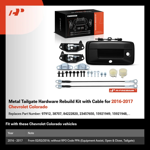 Metal Tailgate Hardware Rebuild Kit with Cable for 2016-2017 Chevrolet Colorado