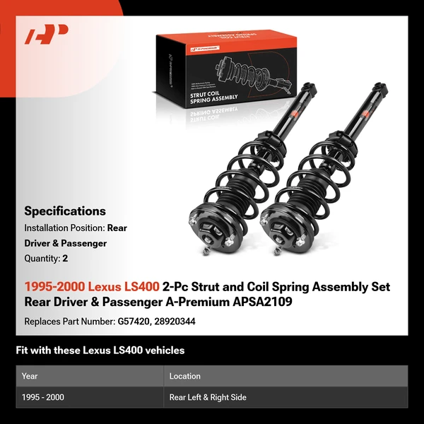1995-2000 Lexus LS400 2-Pc Strut and Coil Spring Assembly Set Rear Driver & Passenger A-Premium APSA2109