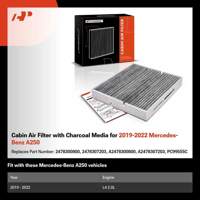 Cabin Air Filter with Charcoal Media for 2019-2022 Mercedes-Benz A250