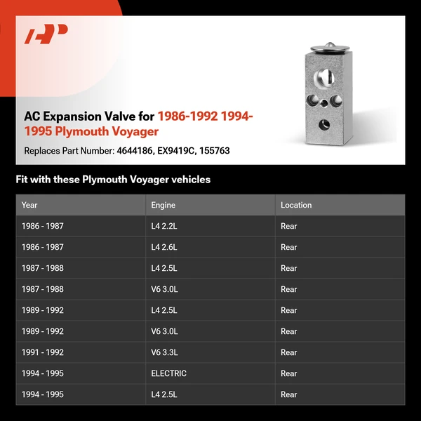 AC Expansion Valve for 1986-1992 1994-1995 Plymouth Voyager