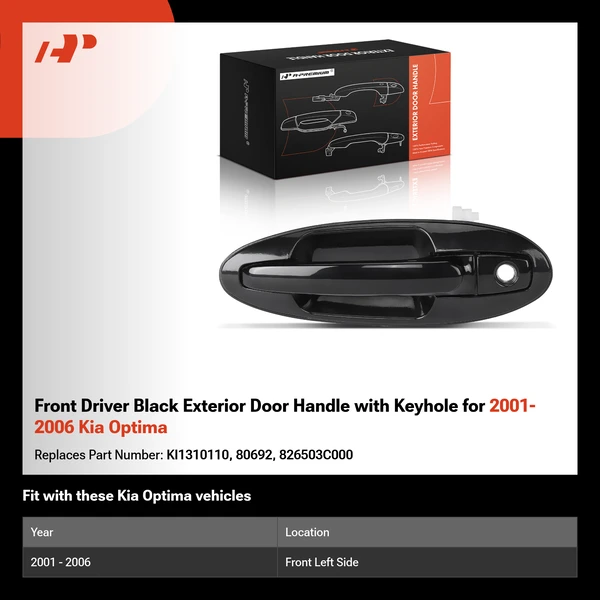 Front Driver Black Exterior Door Handle with Keyhole for 2001-2006 Kia Optima