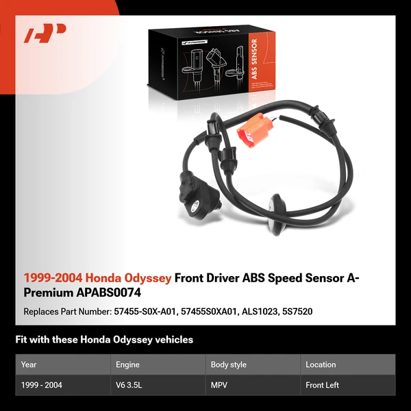 1999-2004 Honda Odyssey Front Driver ABS Speed Sensor A-Premium APABS0074