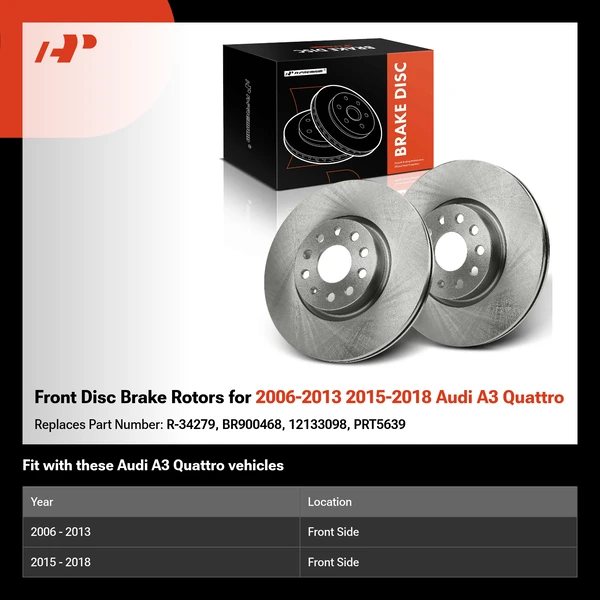 Front Disc Brake Rotors for 2006-2013 2015-2018 Audi A3 Quattro