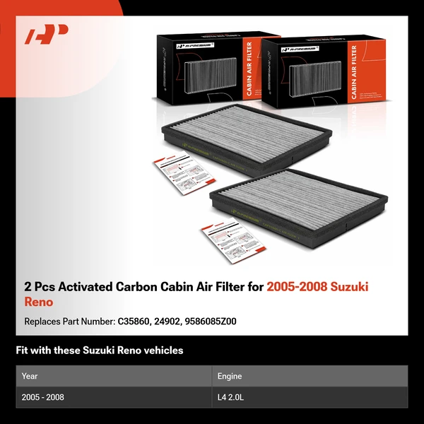 2 Pcs Activated Carbon Cabin Air Filter for 2005-2008 Suzuki Reno