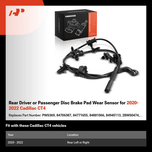 Rear Driver or Passenger Disc Brake Pad Wear Sensor for 2020-2022 Cadillac CT4