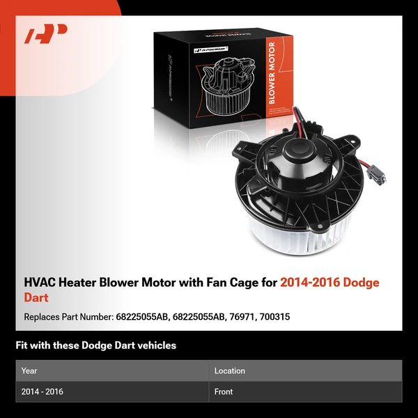 HVAC Heater Blower Motor with Fan Cage for 2014-2016 Dodge Dart