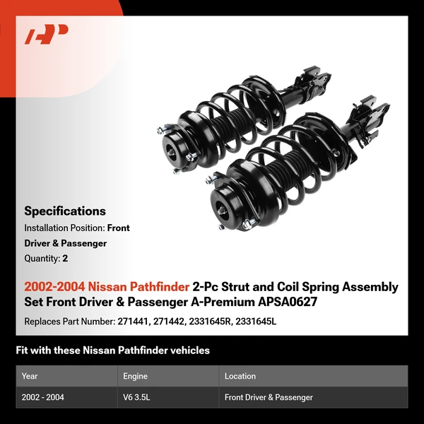 2002-2004 Nissan Pathfinder 2-Pc Strut and Coil Spring Assembly Set Front Driver & Passenger A-Premium APSA0627