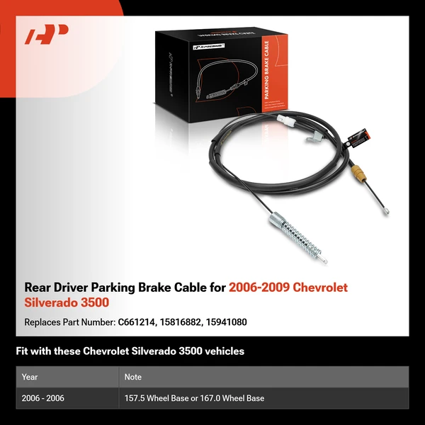 Rear Driver Parking Brake Cable for 2006-2009 Chevrolet Silverado 3500