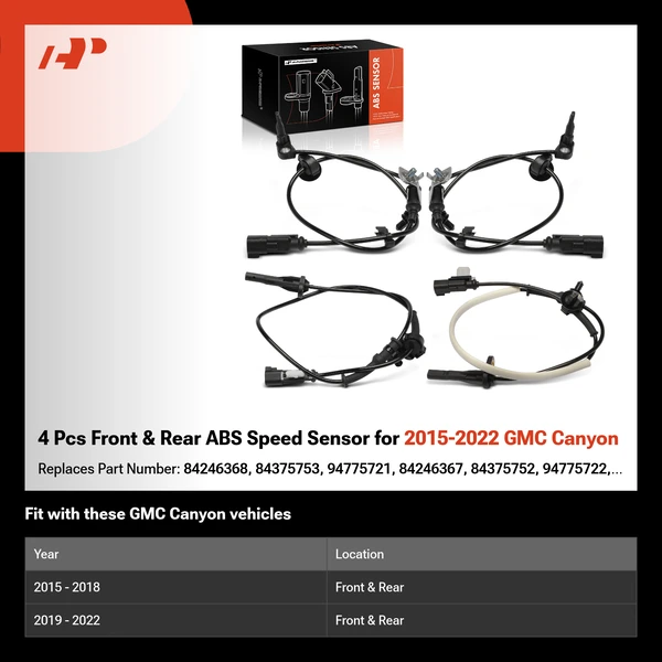 4 Pcs Front & Rear ABS Speed Sensor for 2015-2022 GMC Canyon