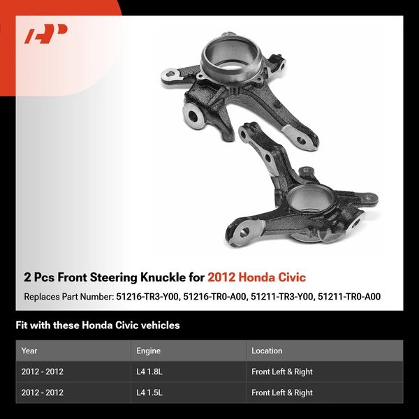 2 Pcs Front Steering Knuckle for 2012 Honda Civic