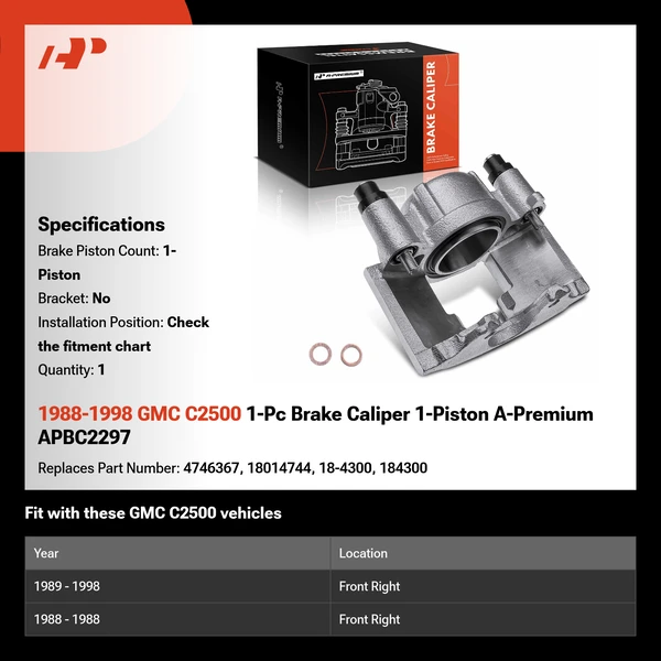 1988-1998 GMC C2500 1-Pc Brake Caliper 1-Piston A-Premium APBC2297