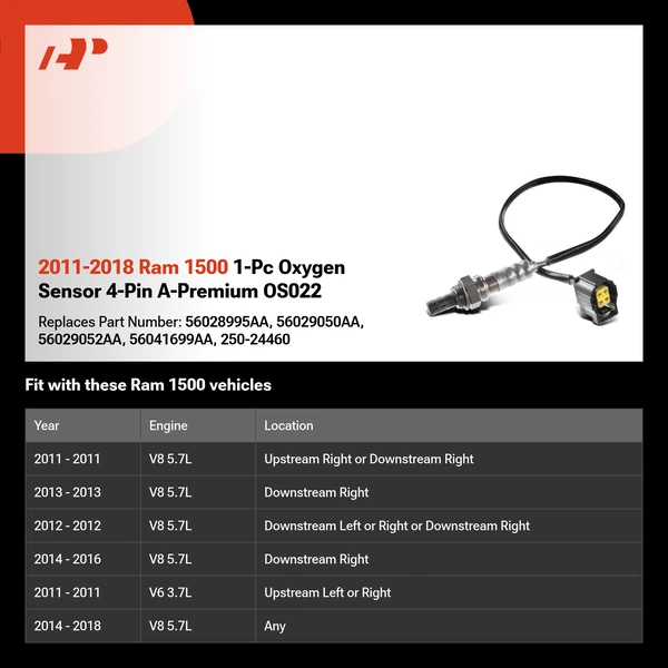 2011-2018 Ram 1500 1-Pc Oxygen Sensor 4-Pin A-Premium OS022