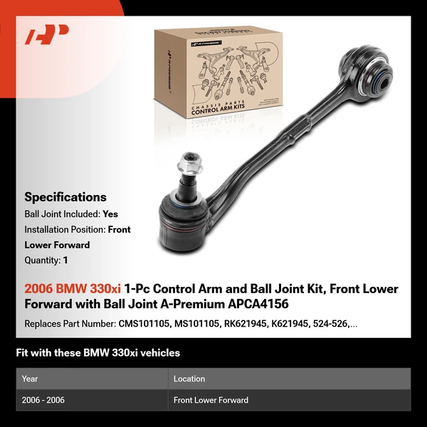 2006 BMW 330xi 1-Pc Control Arm and Ball Joint Kit, Front Lower Forward with Ball Joint A-Premium APCA4156