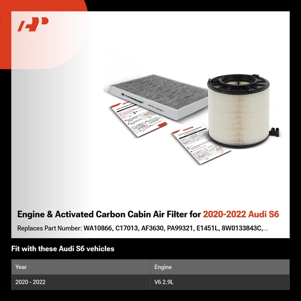 Engine & Activated Carbon Cabin Air Filter for 2020-2022 Audi S6