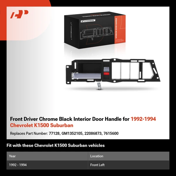 Front Driver Chrome Black Interior Door Handle for 1992-1994 Chevrolet K1500 Suburban