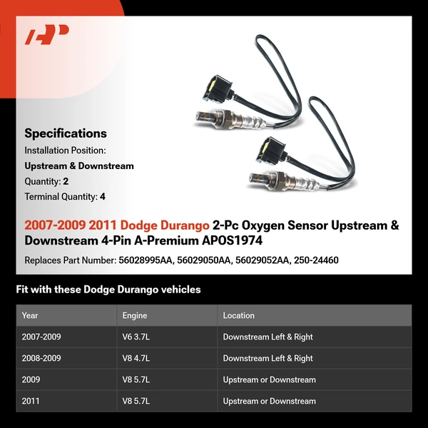 2007-2009 2011 Dodge Durango 2-Pc Oxygen Sensor Upstream & Downstream 4-Pin A-Premium APOS1974