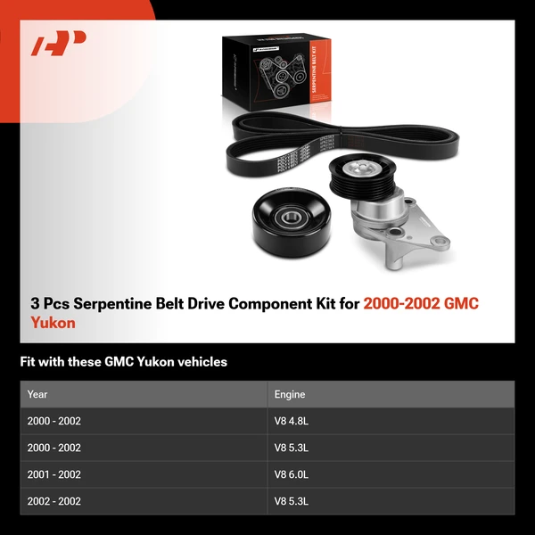 3 Pcs Serpentine Belt Drive Component Kit for 2000-2002 GMC Yukon