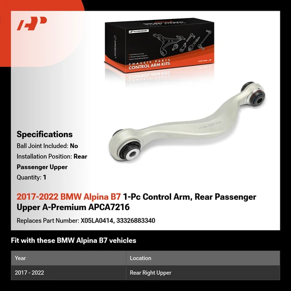 2017-2022 BMW Alpina B7 1-Pc Control Arm, Rear Passenger Upper A-Premium APCA7216