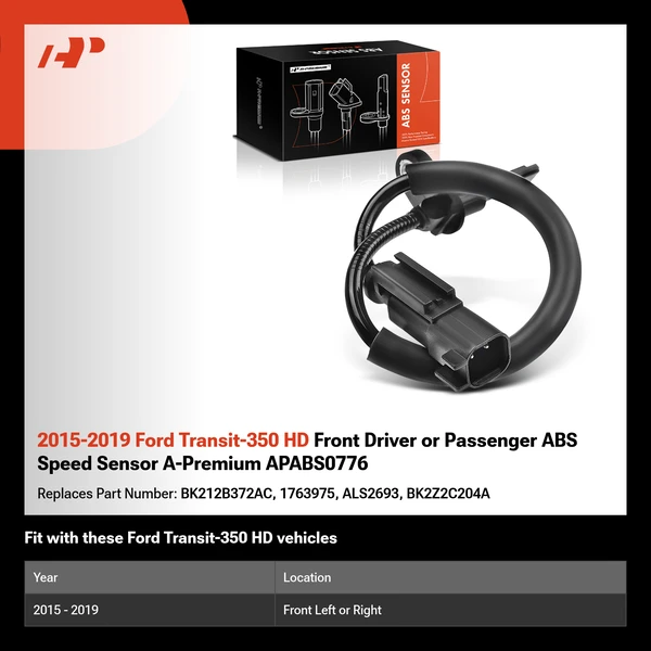 2015-2019 Ford Transit-350 HD Front Driver or Passenger ABS Speed Sensor A-Premium APABS0776