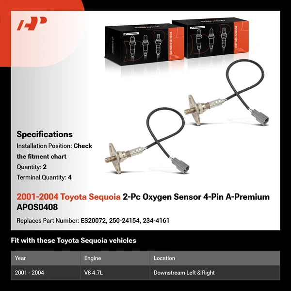 2001-2004 Toyota Sequoia 2-Pc Oxygen Sensor 4-Pin A-Premium APOS0408