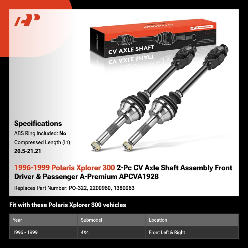 1996-1999 Polaris Xplorer 300 2-Pc CV Axle Shaft Assembly Front Driver & Passenger A-Premium APCVA1928