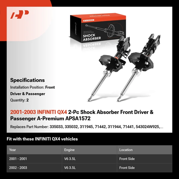 2001-2003 INFINITI QX4 2-Pc Shock Absorber Front Driver & Passenger A-Premium APSA1572