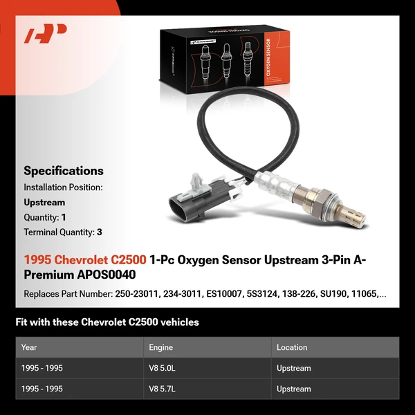 1995 Chevrolet C2500 1-Pc Oxygen Sensor Upstream 3-Pin A-Premium APOS0040