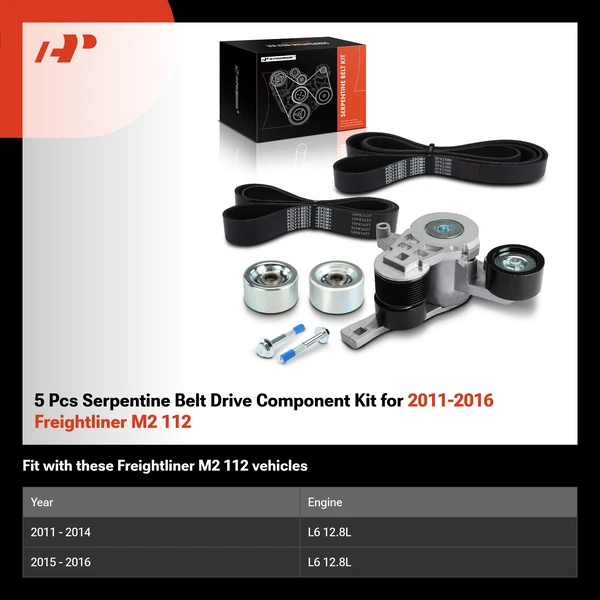 5 Pcs Serpentine Belt Drive Component Kit for 2011-2016 Freightliner M2 112