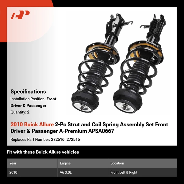 2010 Buick Allure 2-Pc Strut and Coil Spring Assembly Set Front Driver & Passenger A-Premium APSA0667