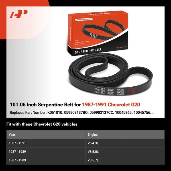 101.06 Inch Serpentine Belt for 1987-1991 Chevrolet G20