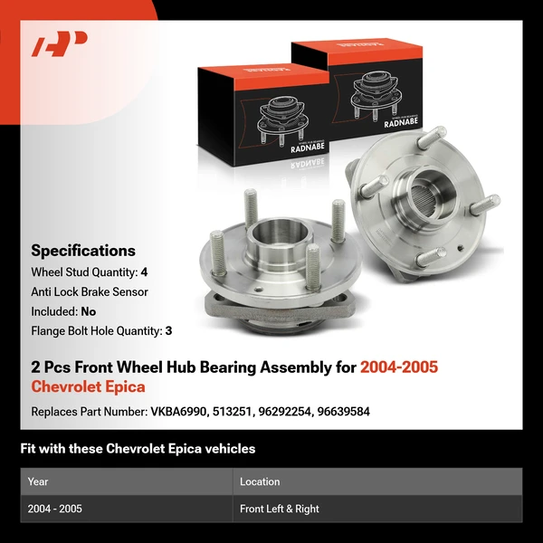 2 Pcs Front Wheel Hub Bearing Assembly for 2004-2005 Chevrolet Epica