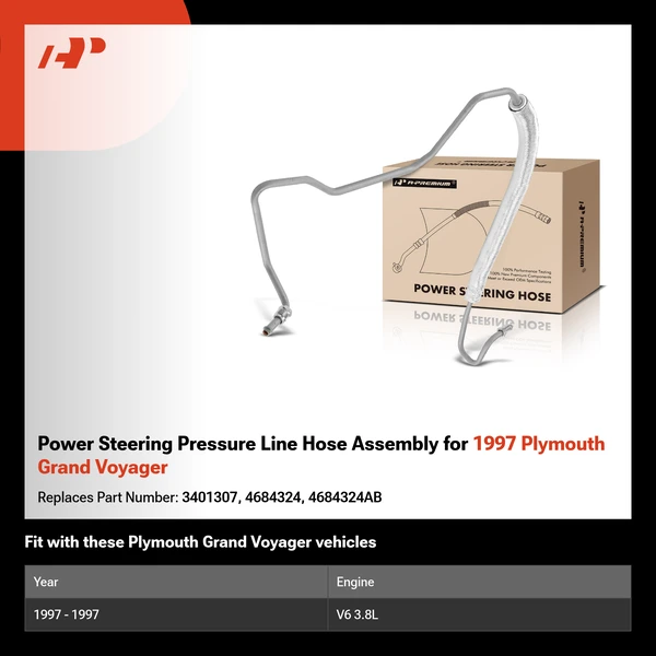 Power Steering Pressure Line Hose Assembly for 1997 Plymouth Grand Voyager