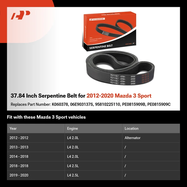 37.84 Inch Serpentine Belt for 2012-2020 Mazda 3 Sport
