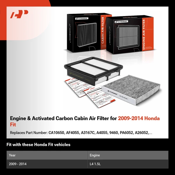 Engine & Activated Carbon Cabin Air Filter for 2009-2014 Honda Fit