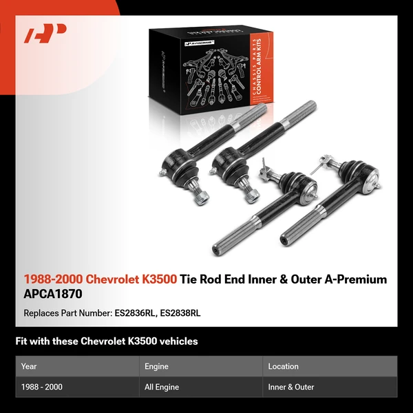 1988-2000 Chevrolet K3500 Tie Rod End Inner & Outer A-Premium APCA1870