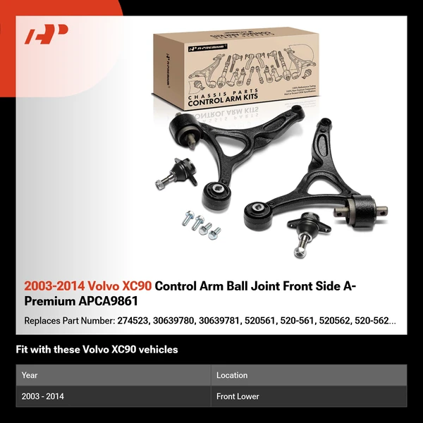 2003-2014 Volvo XC90 Control Arm Ball Joint Front Side A-Premium APCA9861