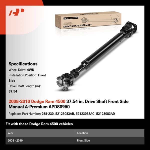 2008-2010 Dodge Ram 4500 37.54 in. Drive Shaft Front Side Manual A-Premium APDS0960