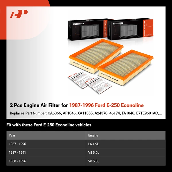 2 Pcs Engine Air Filter for 1987-1996 Ford E-250 Econoline