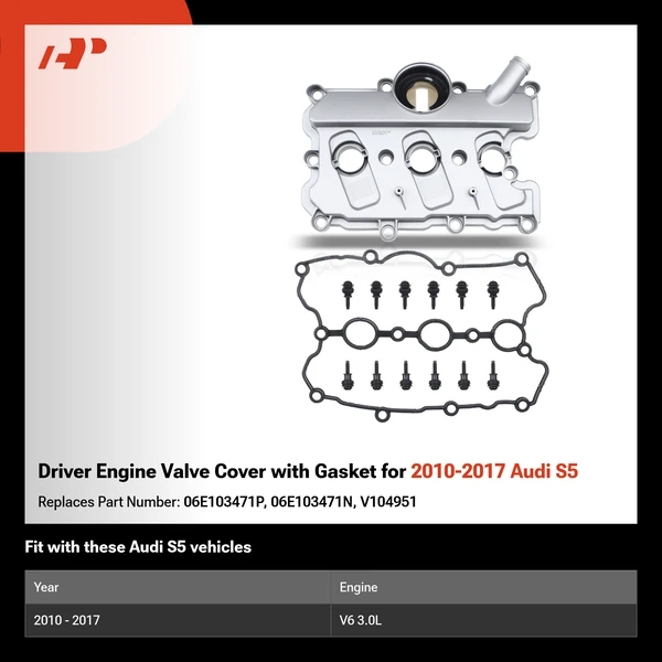 Driver Engine Valve Cover with Gasket for 2010-2017 Audi S5