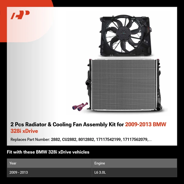 2 Pcs Radiator & Cooling Fan Assembly Kit for 2009-2013 BMW 328i xDrive
