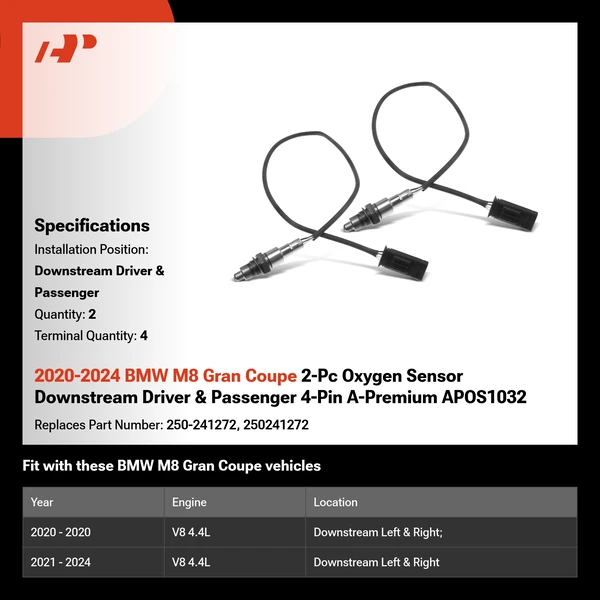 2020-2024 BMW M8 Gran Coupe 2-Pc Oxygen Sensor Downstream Driver & Passenger 4-Pin A-Premium APOS1032