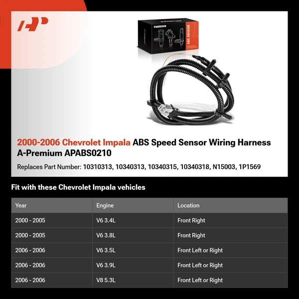 2000-2006 Chevrolet Impala ABS Speed Sensor Wiring Harness A-Premium APABS0210