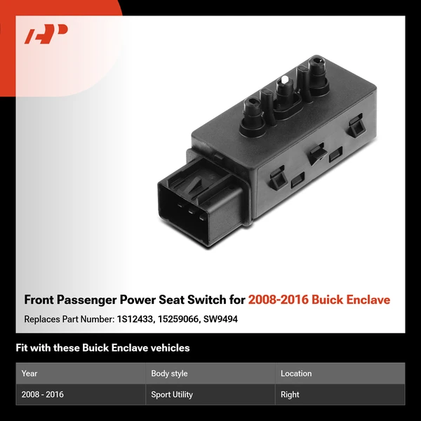 Front Passenger Power Seat Switch for 2008-2016 Buick Enclave