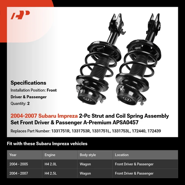2004-2007 Subaru Impreza 2-Pc Strut and Coil Spring Assembly Set Front Driver & Passenger A-Premium APSA0457