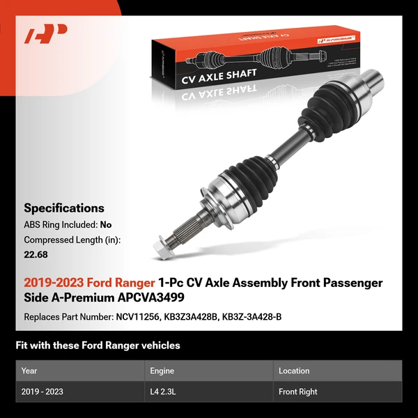 2019-2023 Ford Ranger 1-Pc CV Axle Assembly Front Passenger Side A-Premium APCVA3499