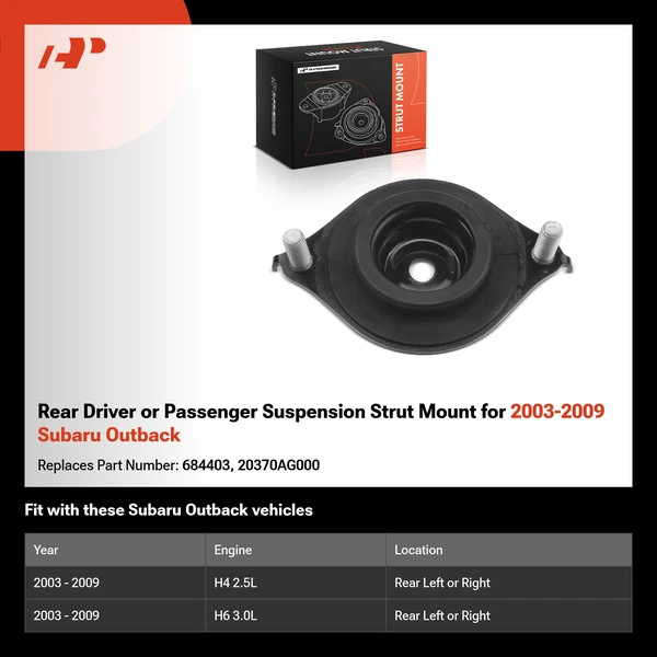 Rear Driver or Passenger Suspension Strut Mount for 2003-2009 Subaru Outback